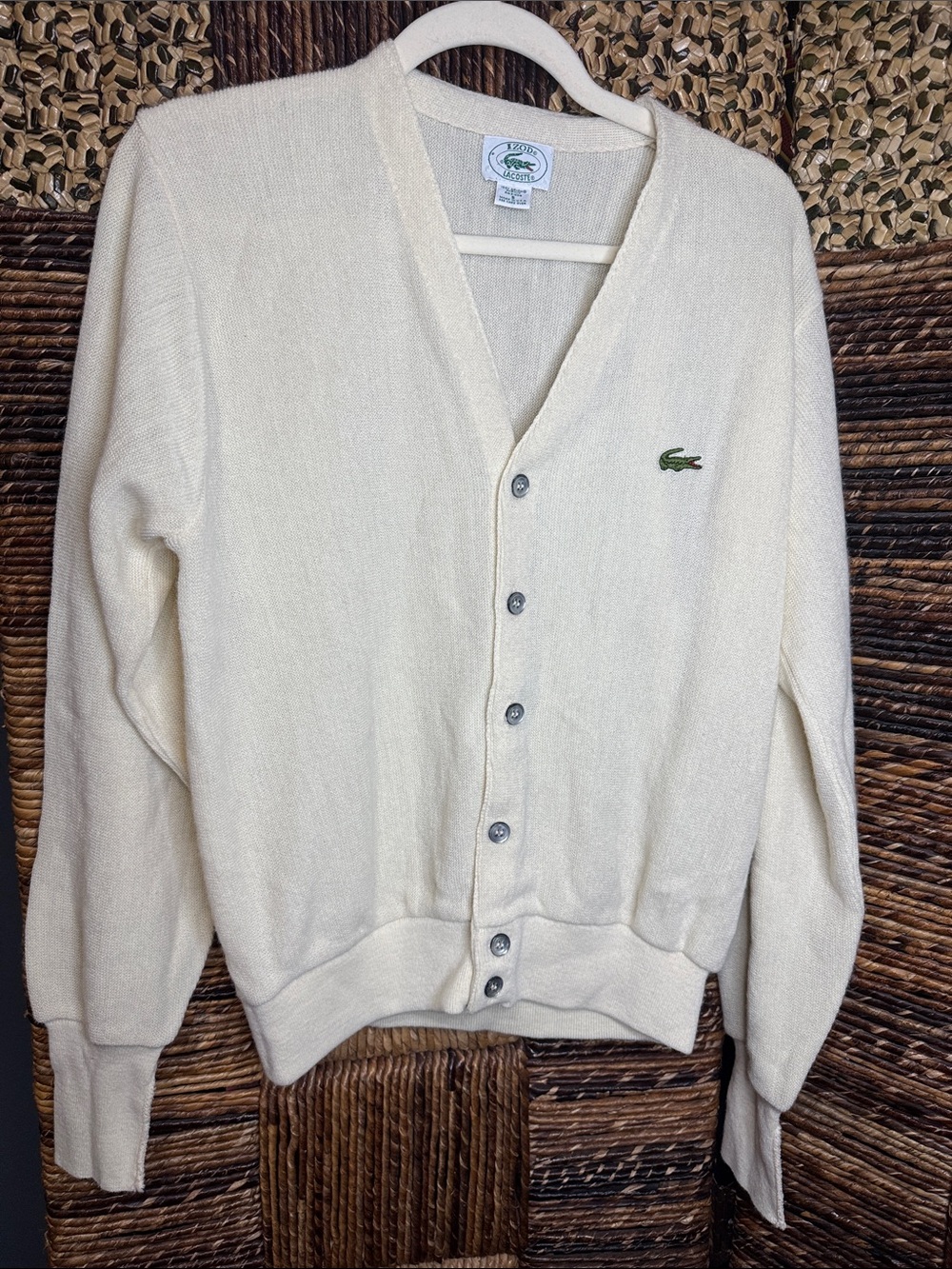 Vintage Lacoste Cream Button-Front V-Neck Cardigan